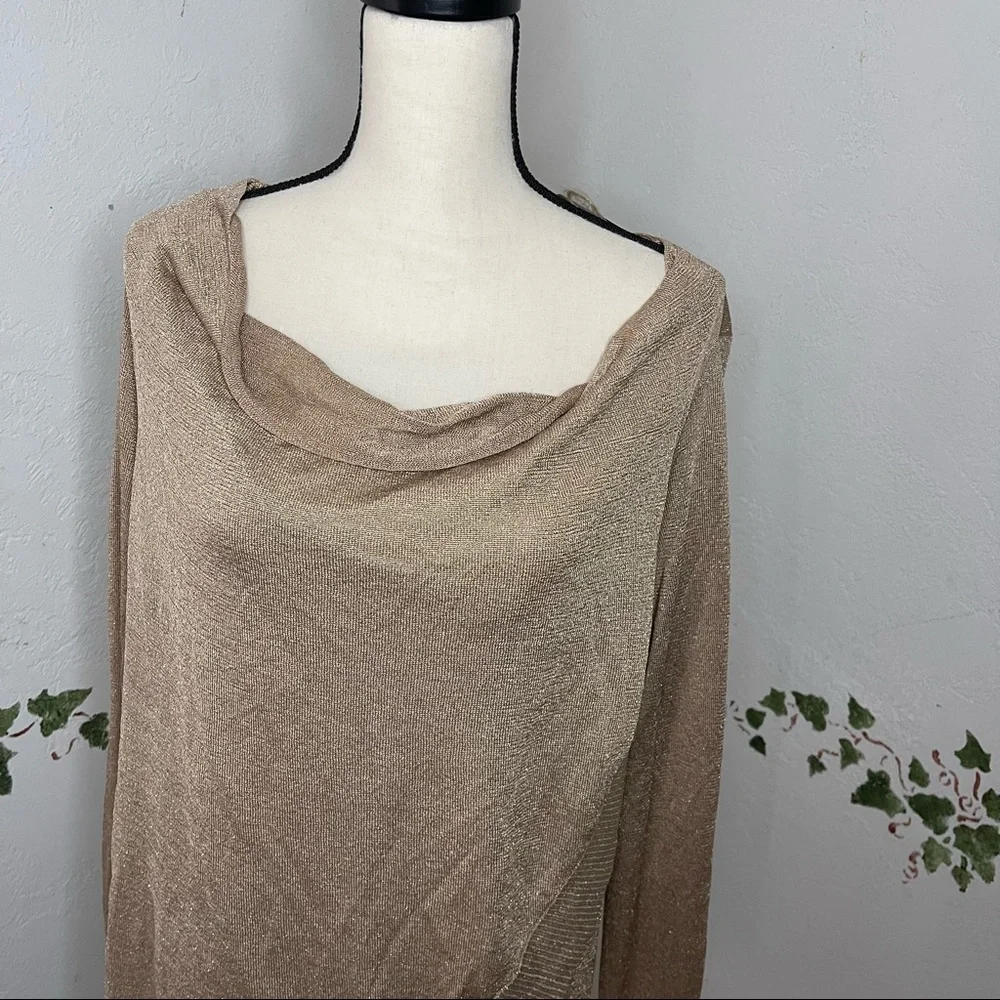 International Concepts INC Womens Gold Metallic Long Sleeve Scoop Neck Faux Wrap - Picture 11 of 15